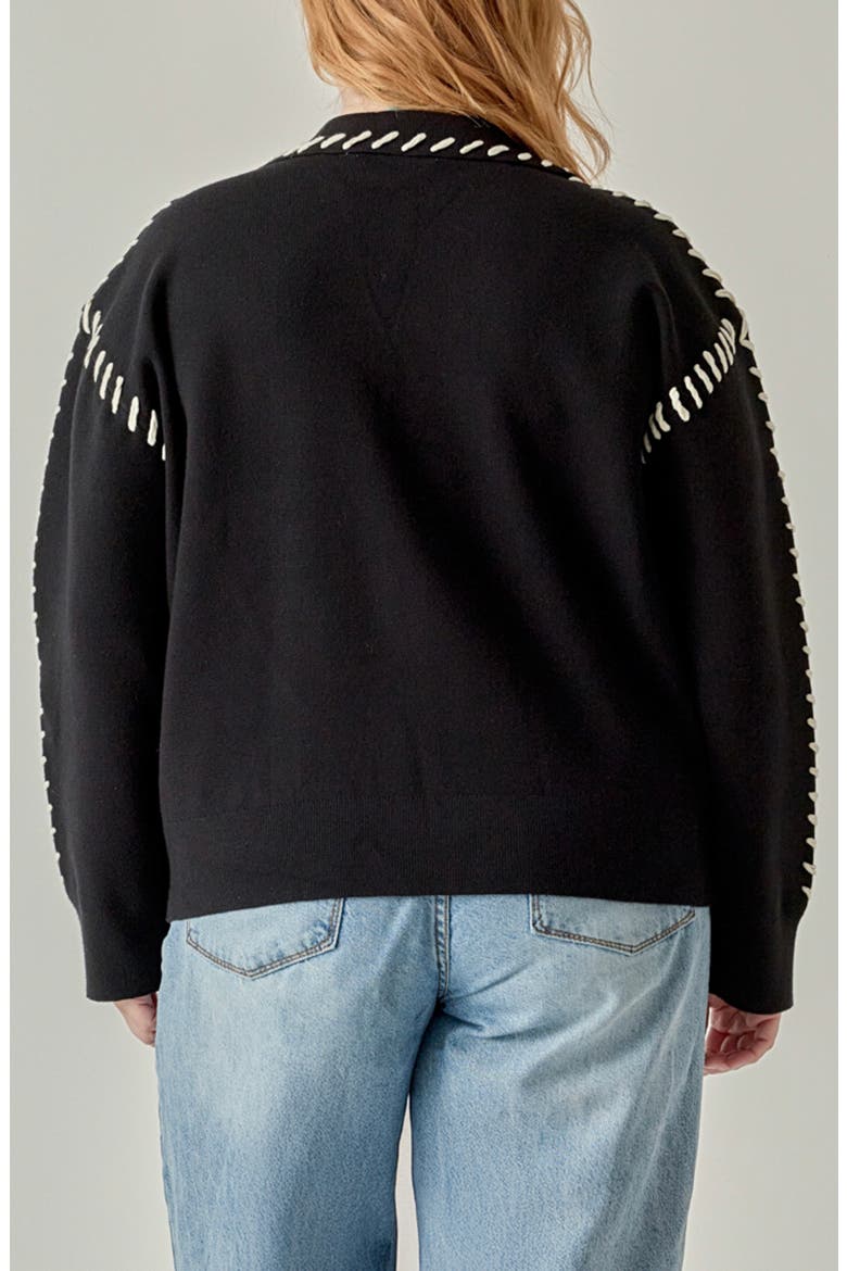 Blanket Stitch Detail Knit Top, Alternate, color, BLACK/ WHITE