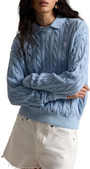 Polo Ralph Lauren Layered Collar Cable Stitch Cotton Sweater