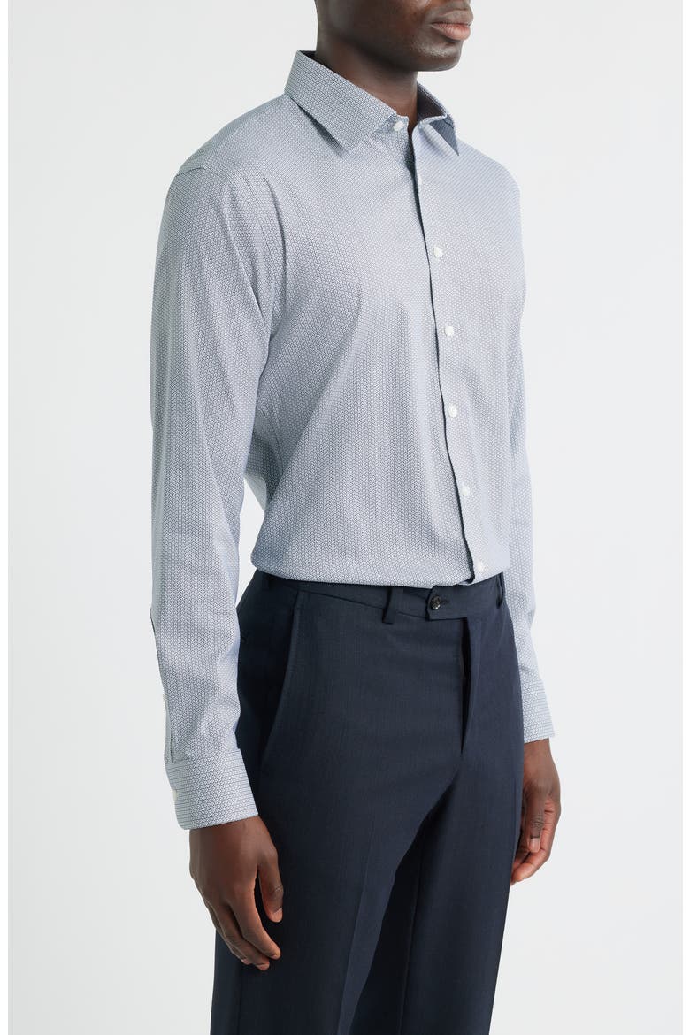 Trim Fit Geometric Print Premium Performance Twill Dress Shirt, Alternate, color, NAVY LAMARCA GEO