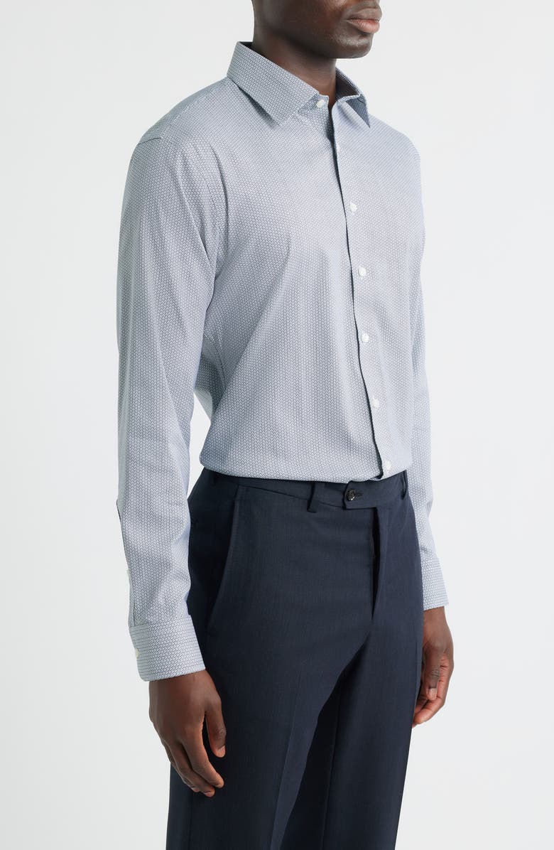 Nordstrom Trim Fit Geometric Print Premium Performance Twill Dress Shirt, Alternate, color, Navy Lamarca Geo