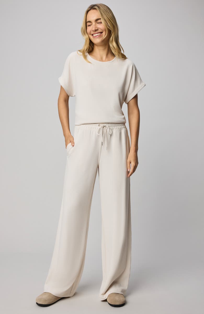 Splendid Waffle Knit Short Sleeve Sweatshirt, Alternate, color, Oak