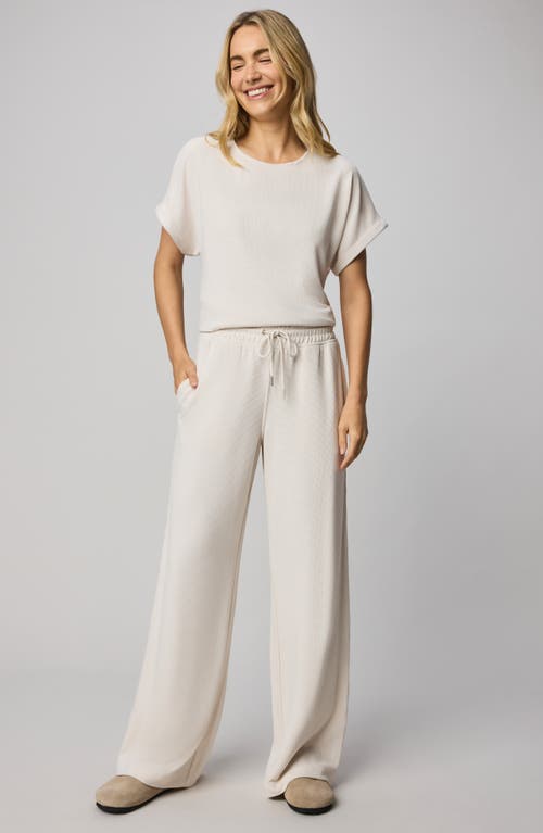 Splendid Waffle Knit Short Sleeve Sweatshirt In White