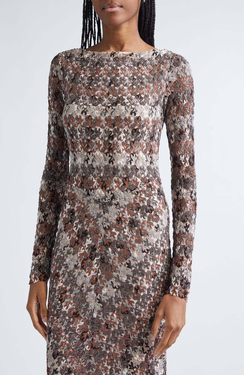 Missoni Knit Metallic Lace Maxi Dress, Alternate, color, Dark Brown And Black