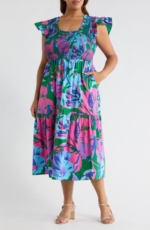 Raylee Floral Wendy Smocked Midi Sundress (Plus)