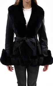 AZALEA WANG Faux Leather & Faux Fur Jacket