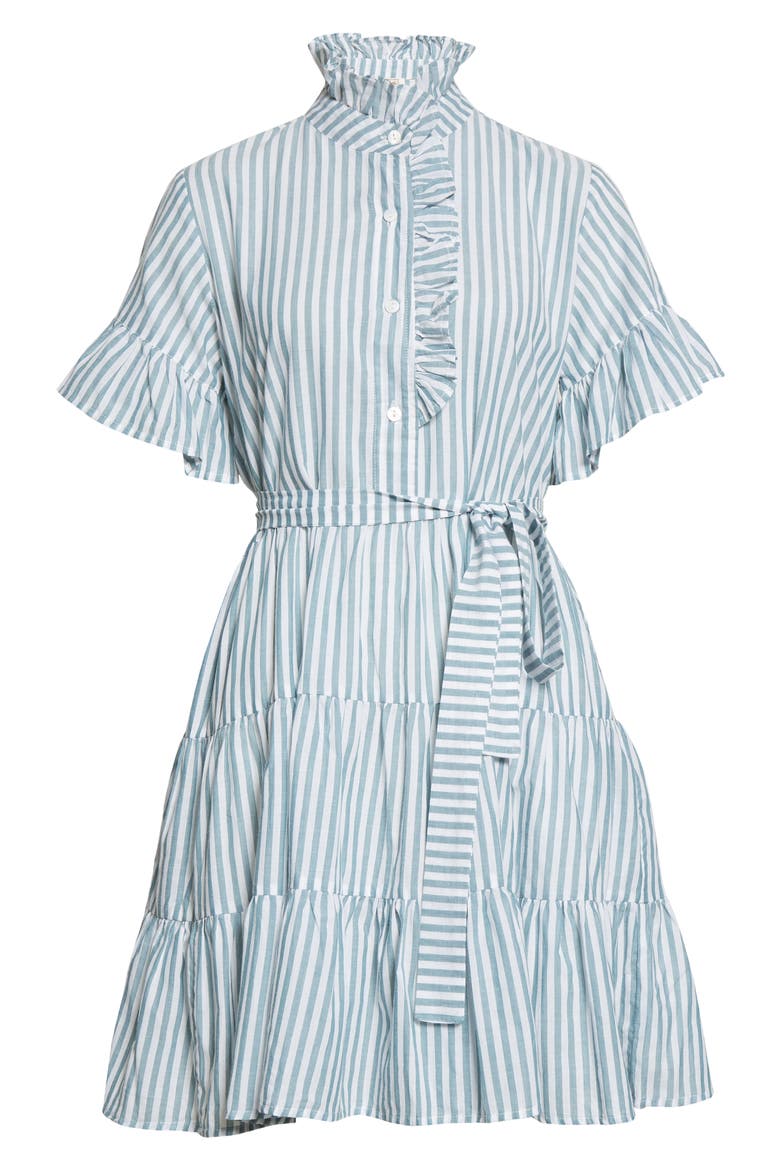 Violetta Ruffle Tie Waist Dress, Alternate, color, CALAIS STRIPE
