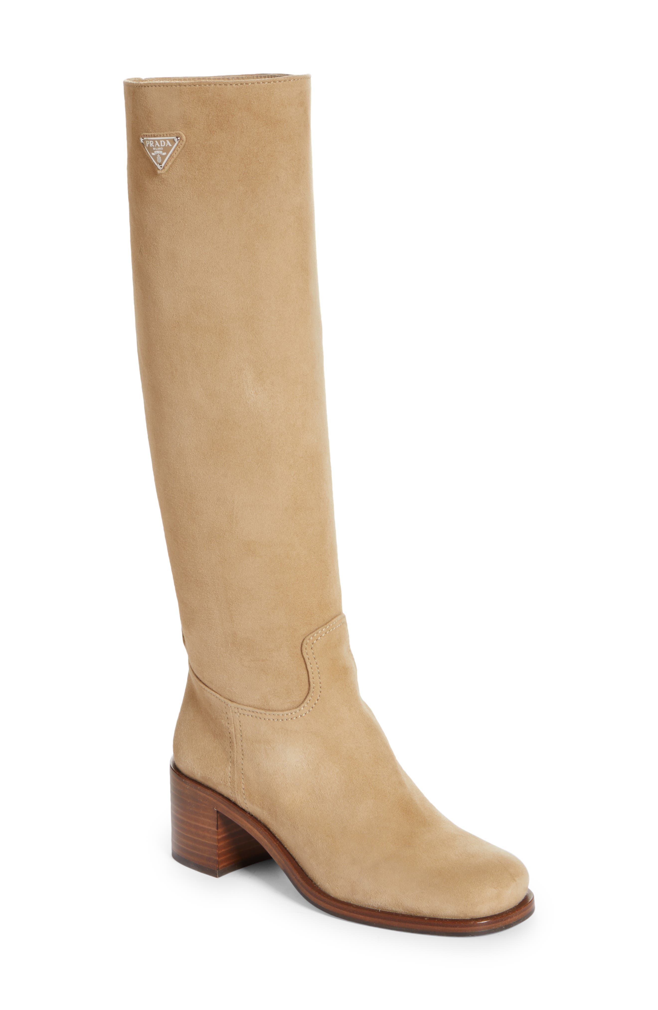 Prada Tronchetti Block Heel Knee High Boot, Main, color, 