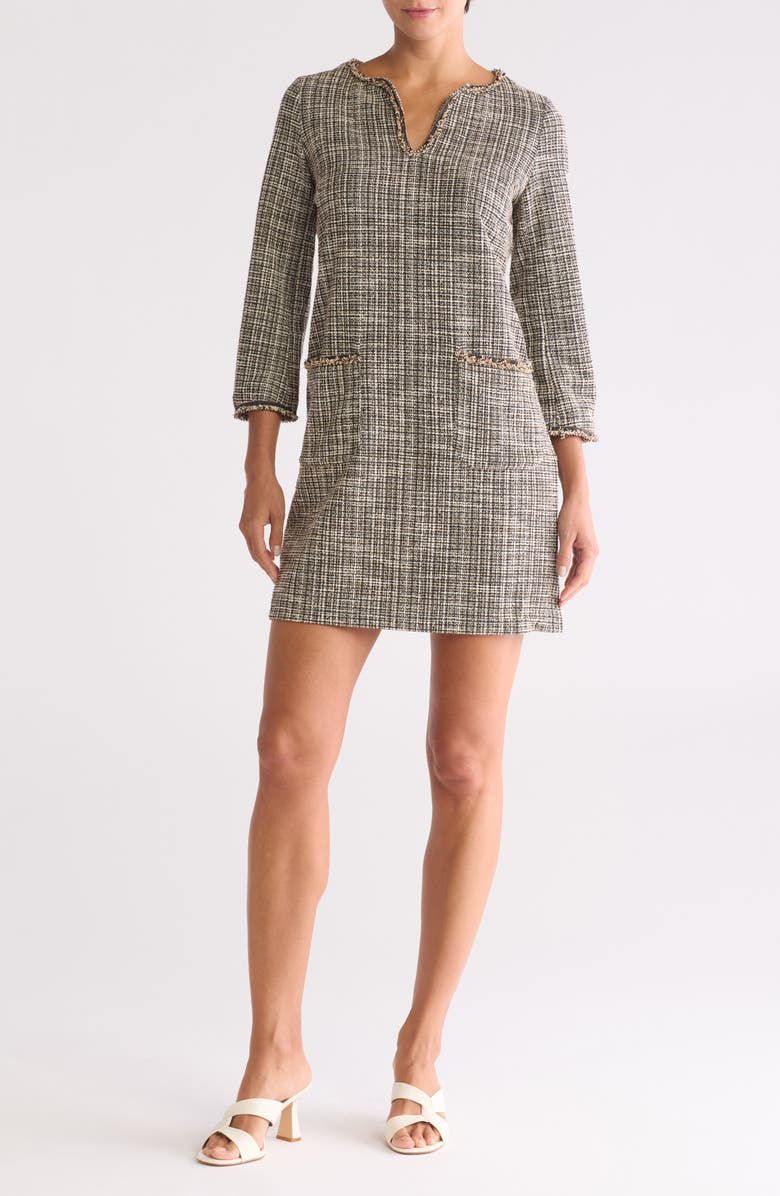MAX STUDIO Tweed Long Sleeve Shift Dress, Main, color, Black/ Cream Multi