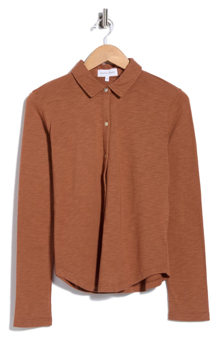 Cotton Knit Button-Up Shirt, Alternate, color, TWILIGHT GOLD