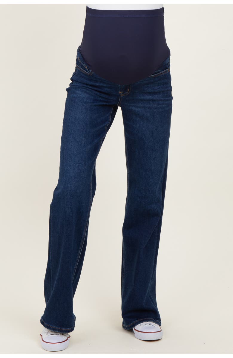 PinkBlush Dark Wash Maternity Flare Jeans, Alternate, color, Navy Blue