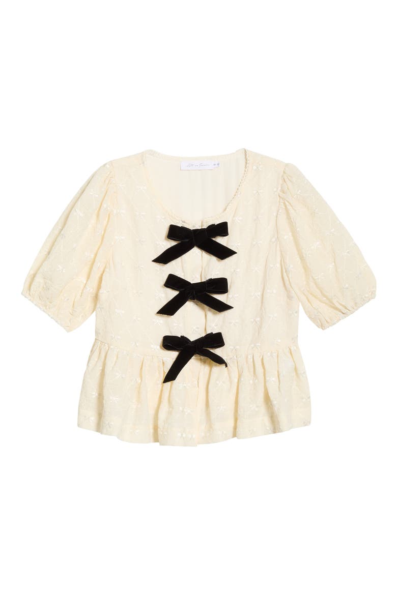 Tie Front Puff Sleeve Peplum Top, Alternate, color, CREAM BLACK