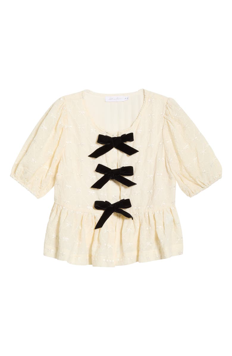 All in Favor Tie Front Puff Sleeve Peplum Top, Main, color, Cream Black
