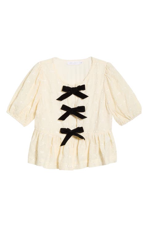 Tie Front Puff Sleeve Peplum Top