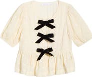 All in Favor Tie Front Puff Sleeve Peplum Top