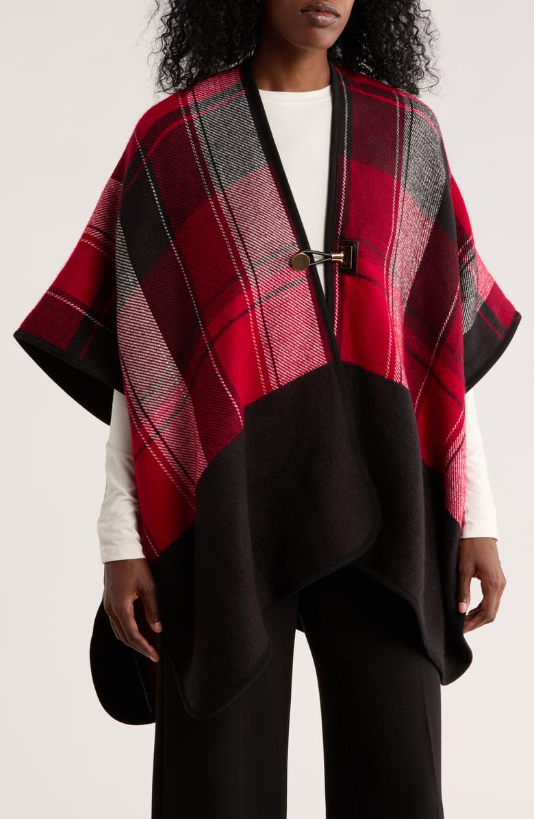 Vince Camuto Plaid Reversible Topper, Main, color, Black Red