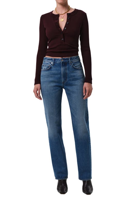 Citizen Of Humanity Varra Ribbed Stretch Cotton And Lyocell-blend Henley Top In Black