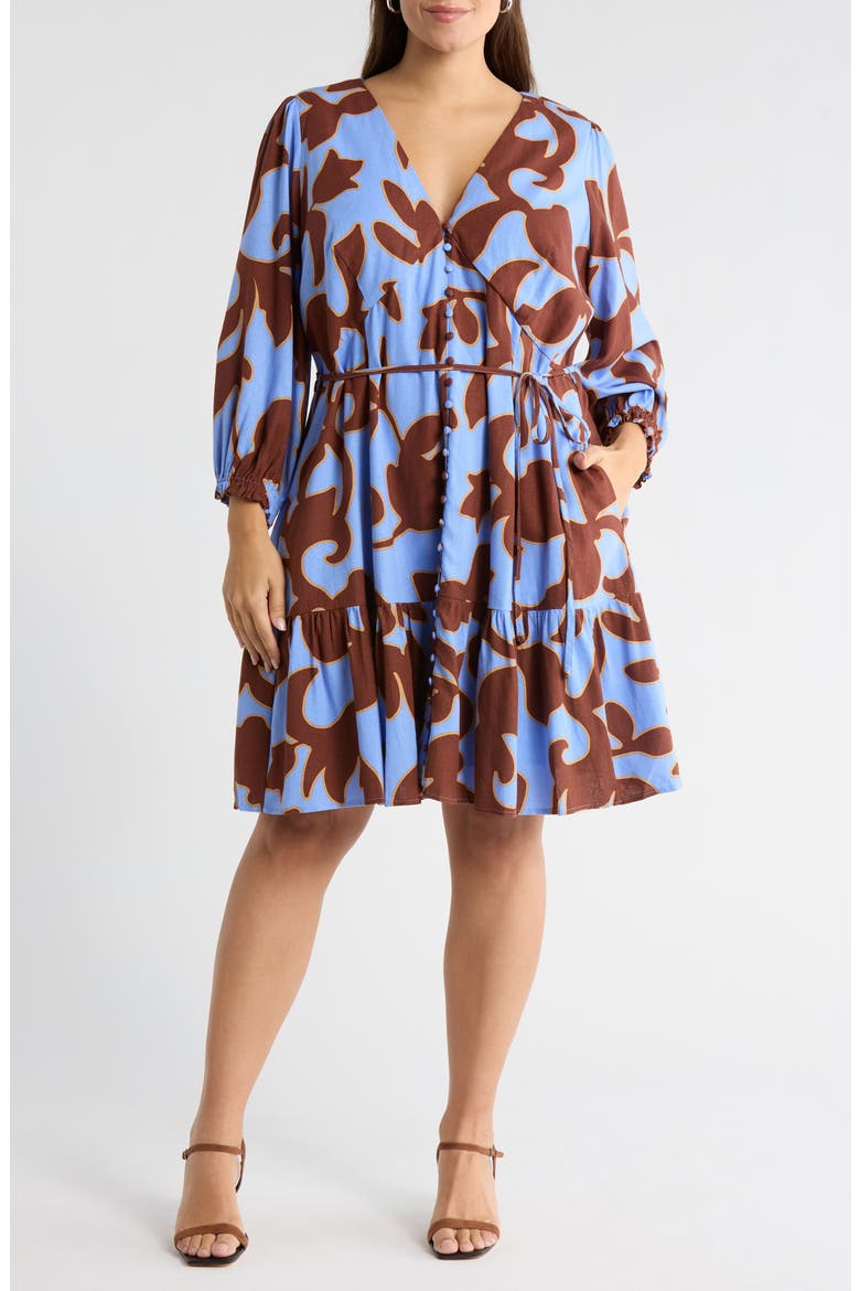 Briley Floral Print Long Sleeve Minidress, Main, color, BROWN-BLUE