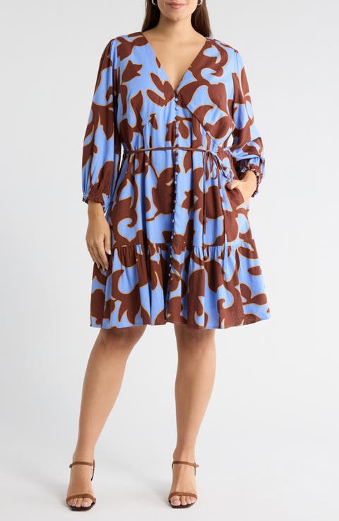 Briley Floral Print Long Sleeve Minidress (Plus)