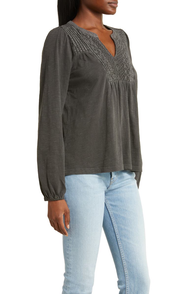 Lucky Brand Lace Pintuck Yoke Cotton Peasant Top, Alternate, color,