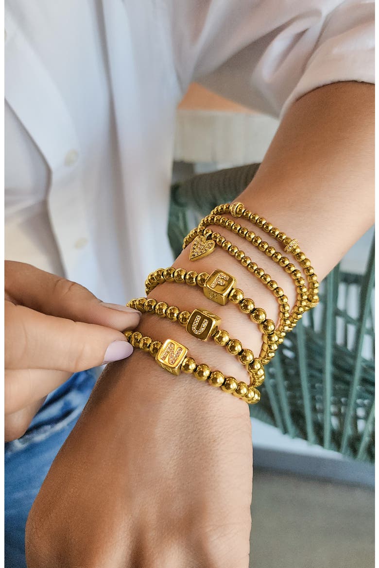 Set of 2 Gold Plated Stretch Bracelets, Alternate, color, GOLD-U