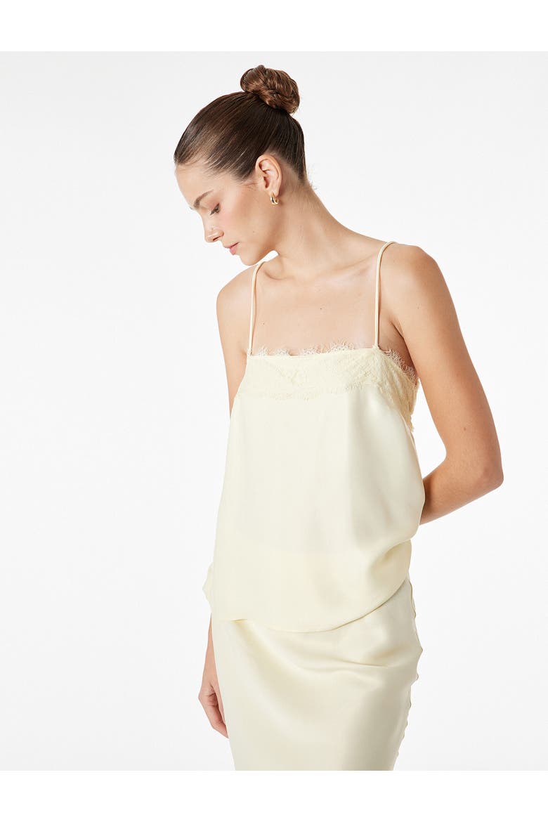 Spaghetti Strap Lace Trim Satin Top, Alternate, color, YELLOW