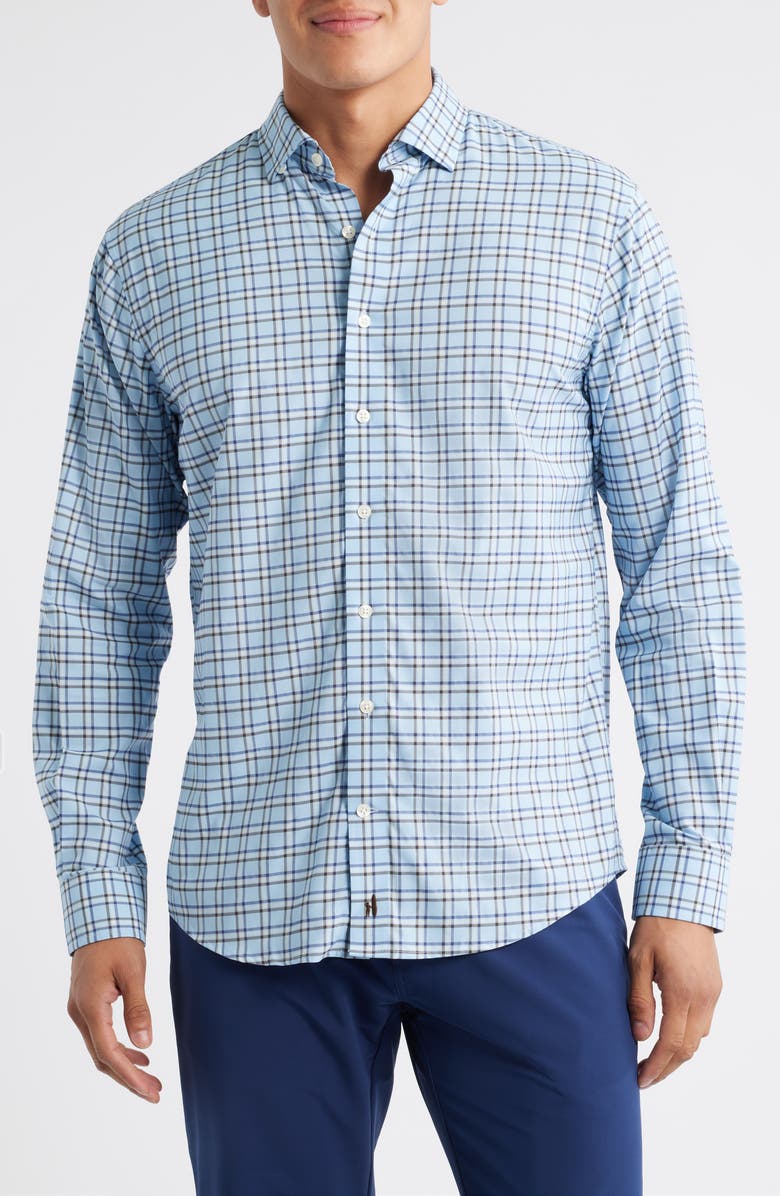 johnnie-O Jaden Check Stretch Button-Up Shirt, Main, color, Maliblu