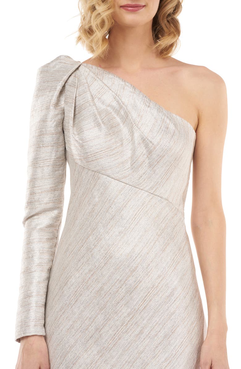 Kay Unger Metallic Stripe One-Shoulder Trumpet Gown, Alternate, color, 