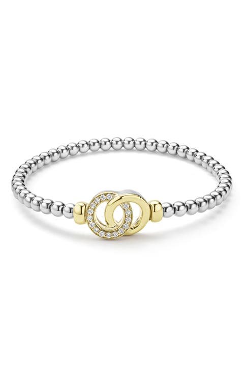 Signature Caviar Two-Tone Interlock Diamond Stretch Bracelet