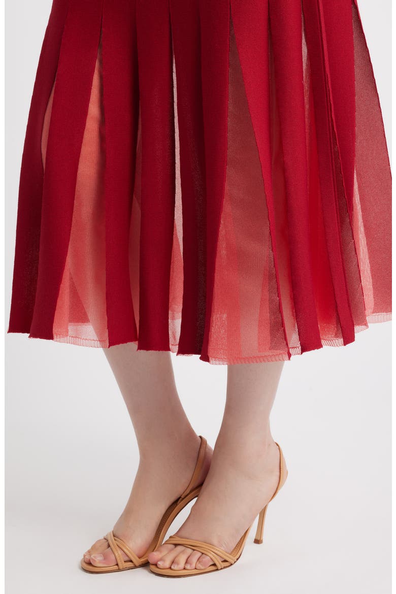 Sheer Panel A-Line Midi Skirt, Alternate, color, SCARLET RED