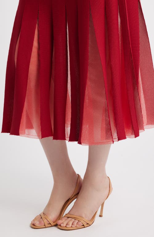 Misook Sheer Panel A-line Midi Skirt In Red