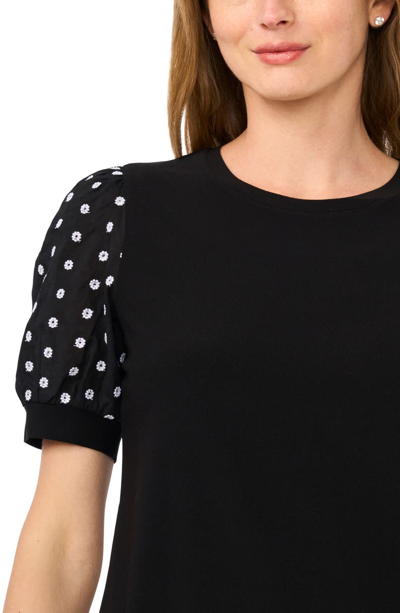 CeCe Embroidered Puff Sleeve Top, Alternate, color, Rich Black