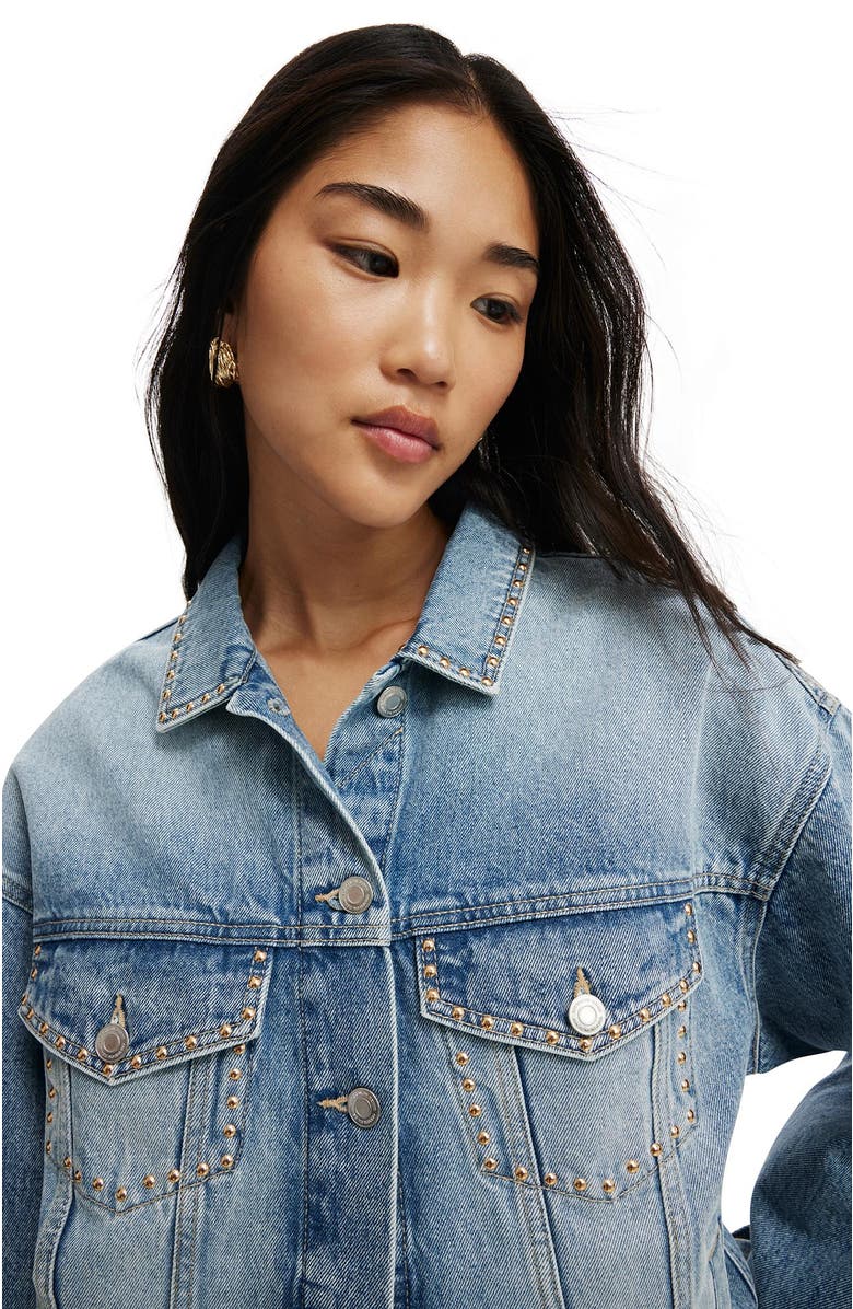 Cotton On Women's Original Denim Jacket, Alternate, color, Saltwater Blue Stud