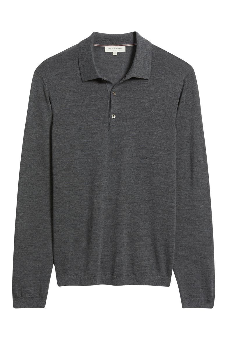 Long Sleeve Wool & Silk Polo Sweater, Alternate, color, GREY