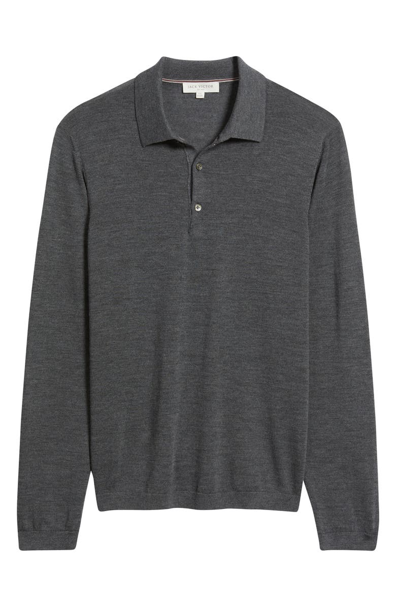 Jack Victor Long Sleeve Wool & Silk Polo Sweater, Alternate, color, Grey