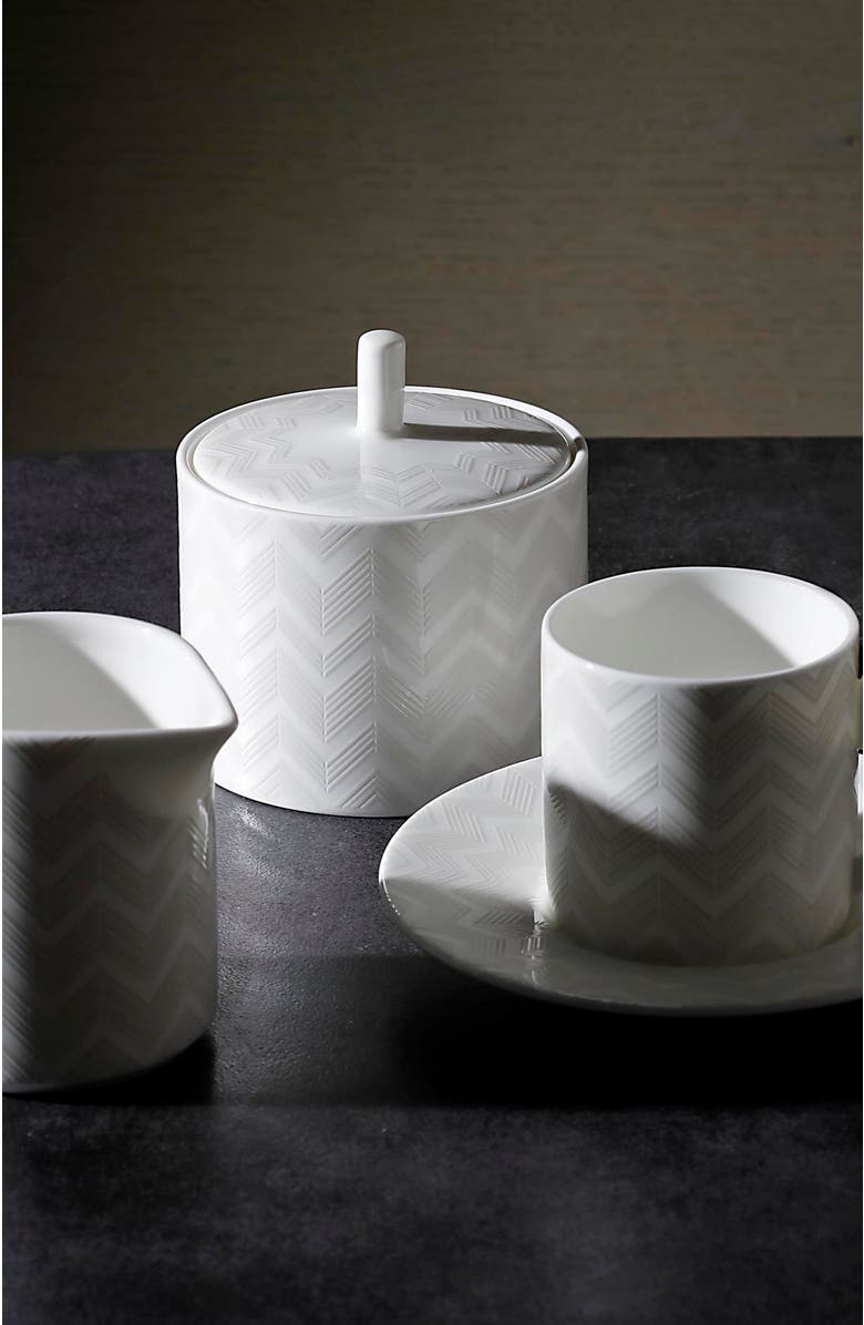 Missoni Home Tableware Sugar Pot ZIG ZAG  White diam. 3.3", H 3.5", Alternate, color, White