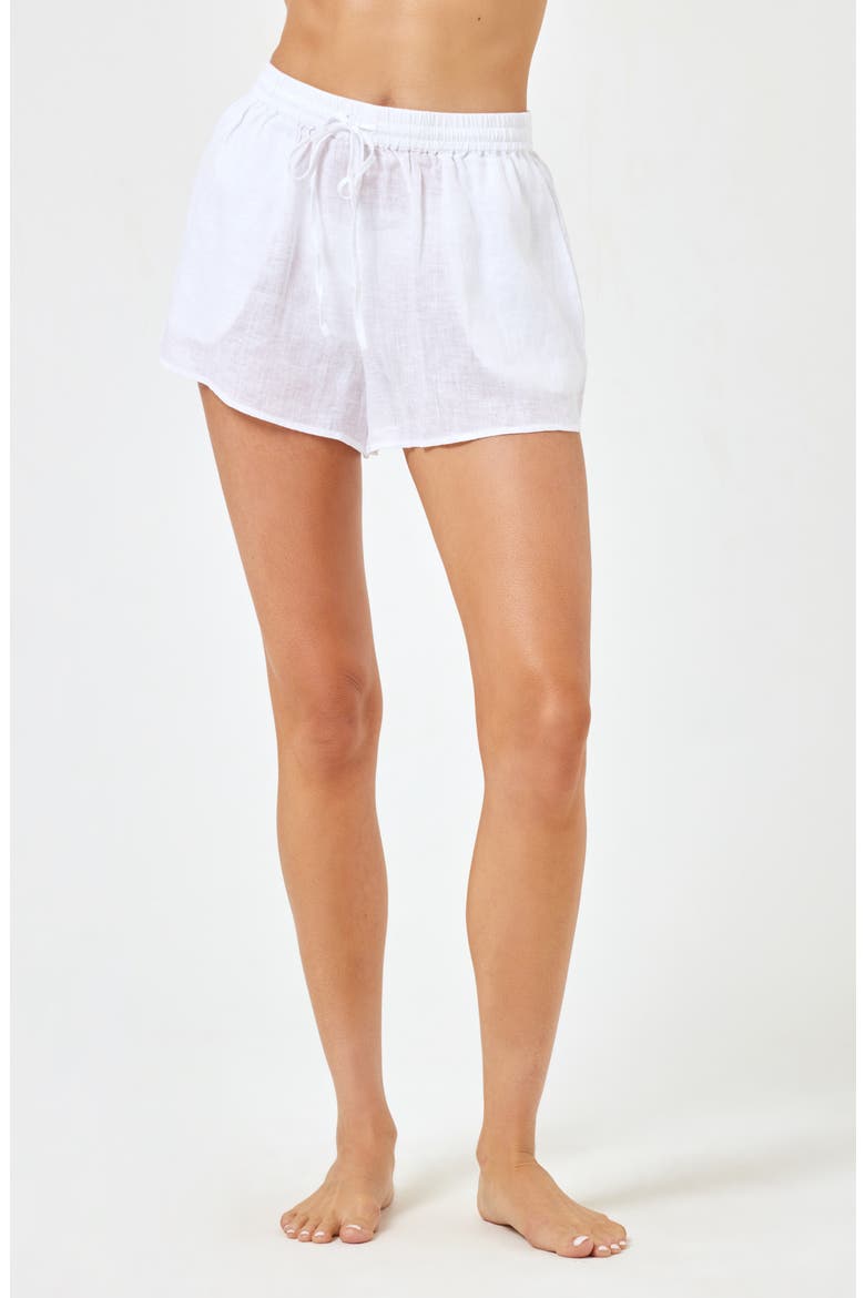 Rio Linen Cover-Up Drawstring Shorts, Main, color, WHITE
