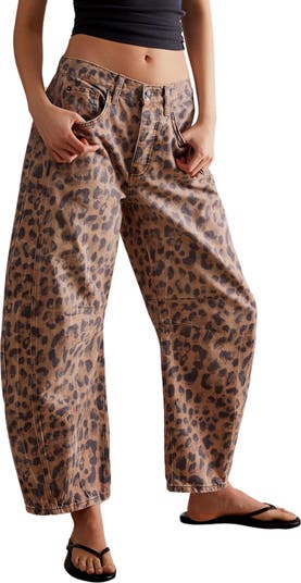 Leopard Print Barrel Leg Jeans