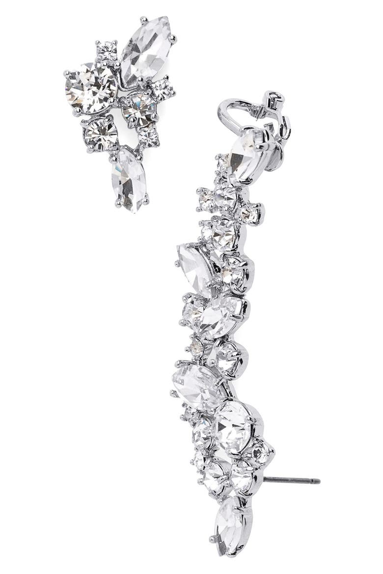 'Drama' Crystal Ear Crawler & Stud Earring, Main, color, RHODIUM