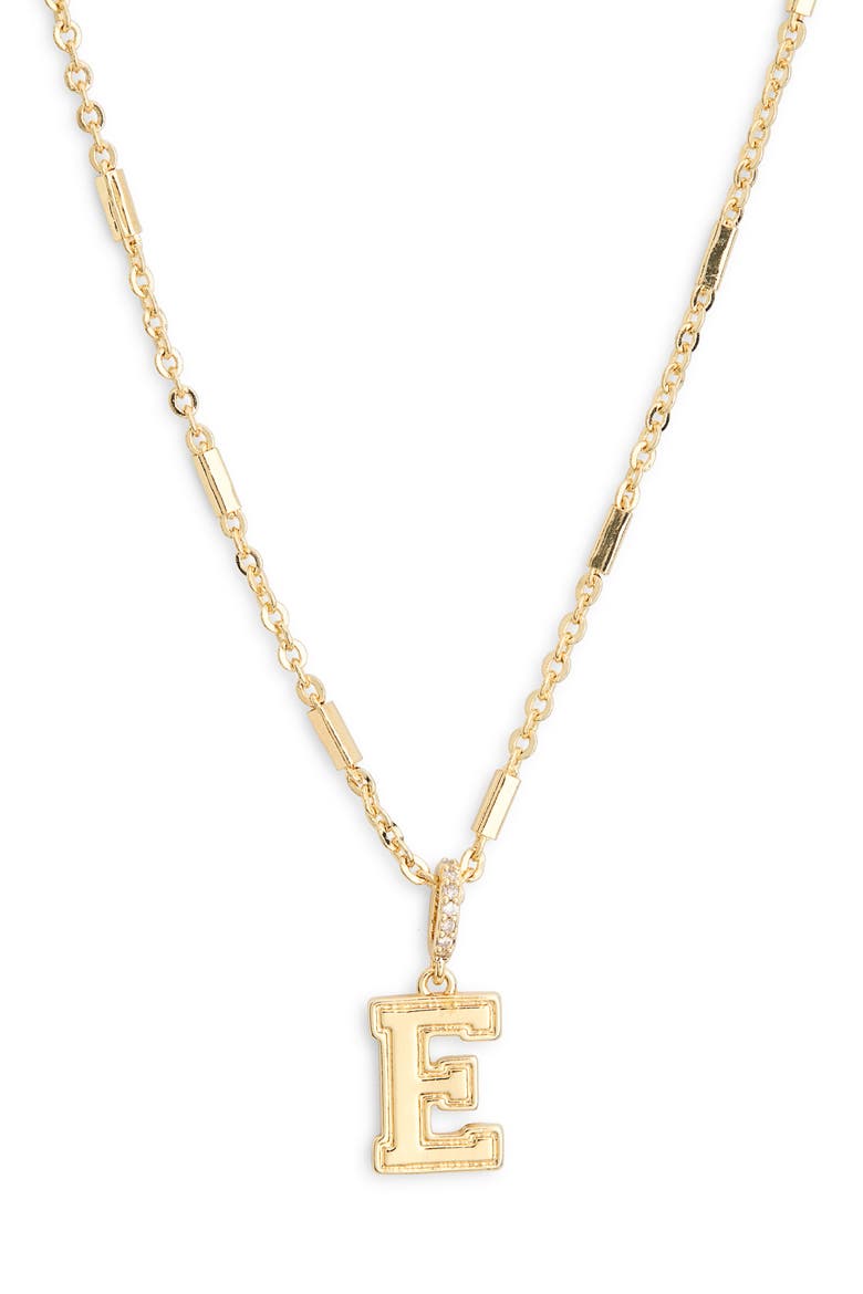 Varsity Font Cubic Zirconia Initial Pendant Necklace, Alternate, color, E- GOLD