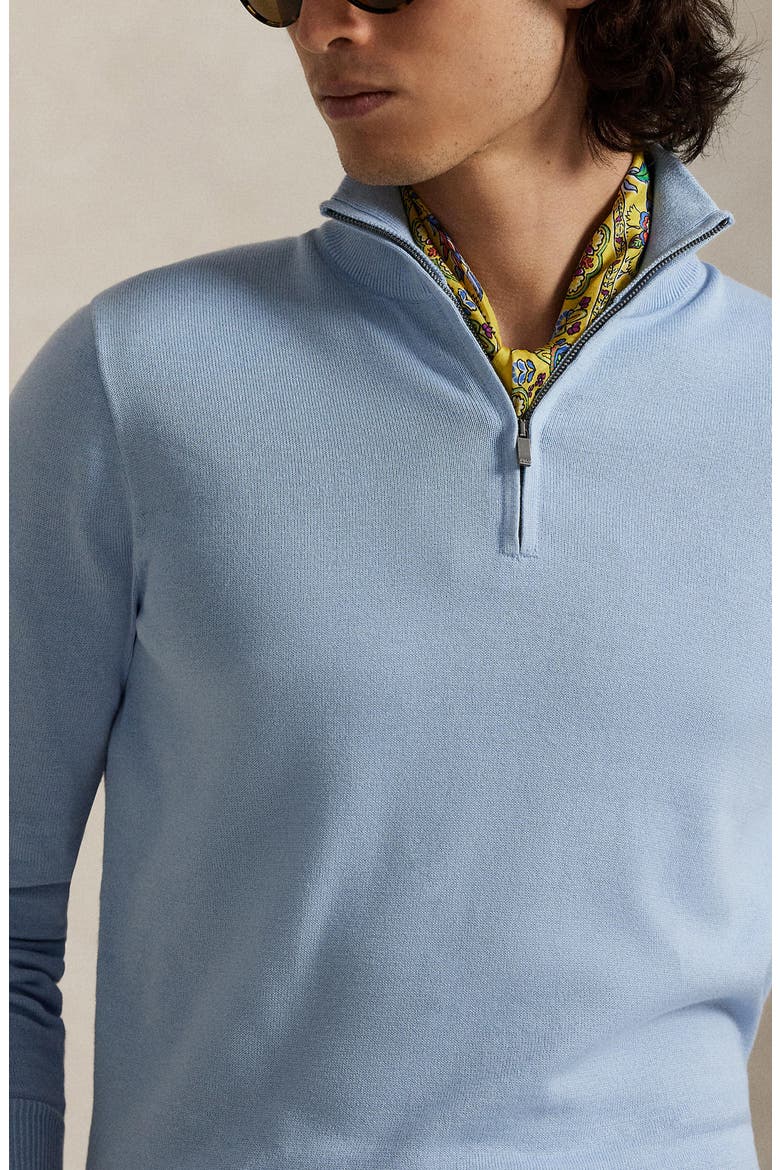 Mock Neck Cotton Quarter Zip Sweater, Alternate, color, BLUE