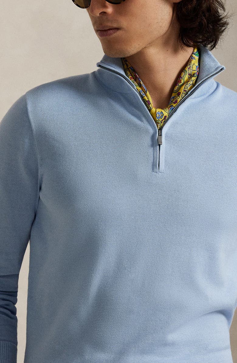 Polo Ralph Lauren Mock Neck Cotton Quarter Zip Sweater, Alternate, color, Blue