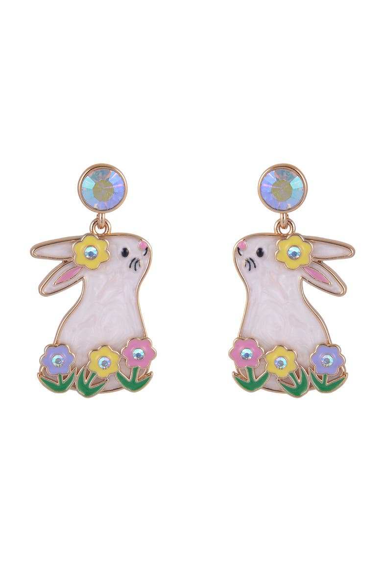 Easter Bunny and Flower Earrings, Alternate, color, White