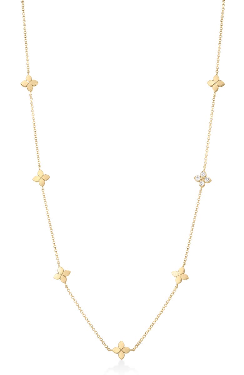 Roberto Coin Love in Verona Diamond Flower Station Necklace, Main, color, Yellow
