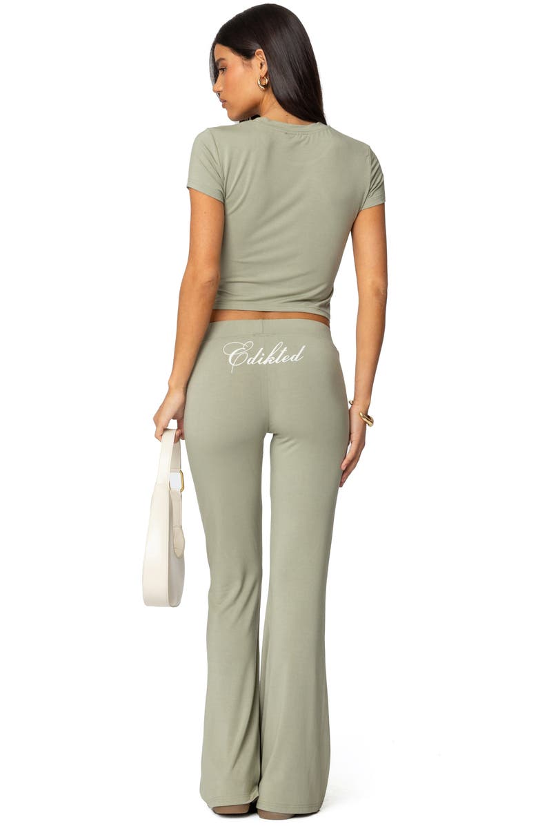 EDIKTED Flared Logo Graphic Leggings, Alternate, color, Olive