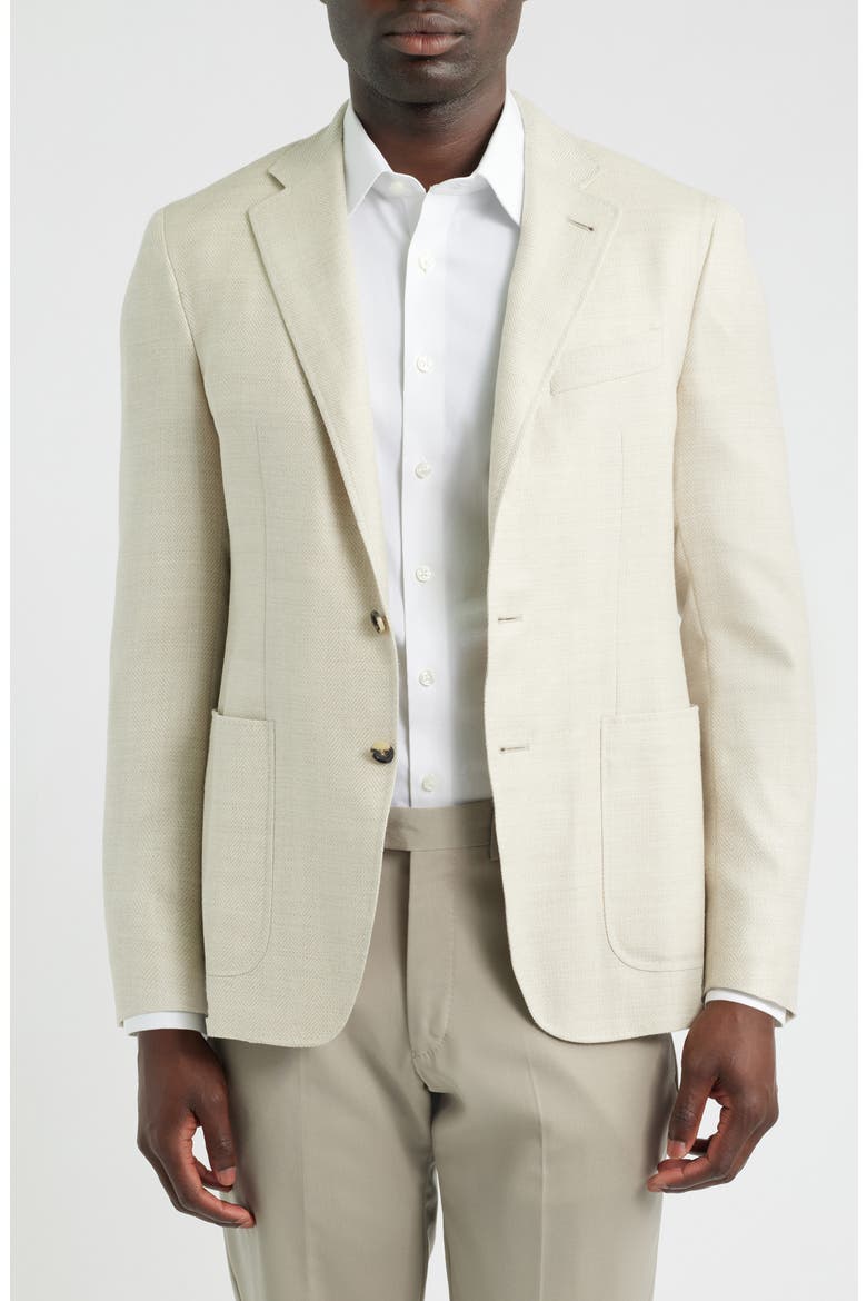 Kei Trim Fit Herringbone Sport Coat, Main, color, BEIGE