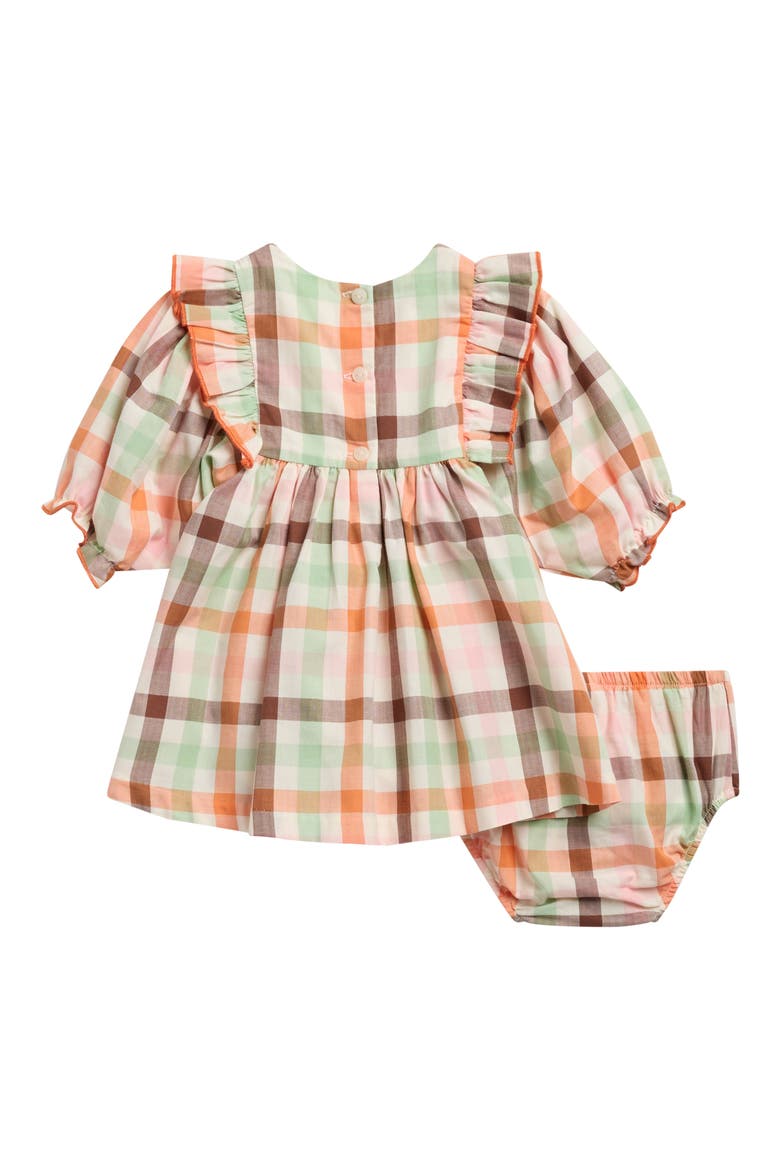 Harvest Plaid Smocked Long Sleeve Cotton Dress with Bloomers, Alternate, color, MULTI PINK