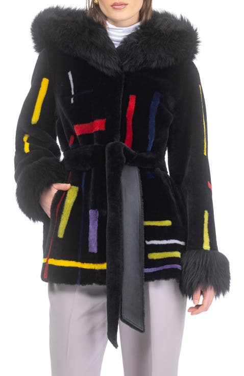Reversible Genuine Shearling Parka With Genuine Shearling Hood Trim & Cuffs, Belt