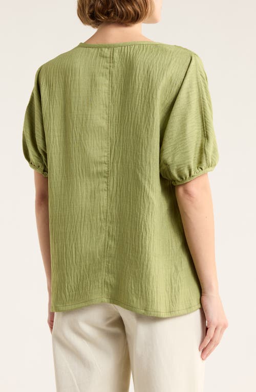 Max Studio Short Sleeve Split Neck Blouse In Green