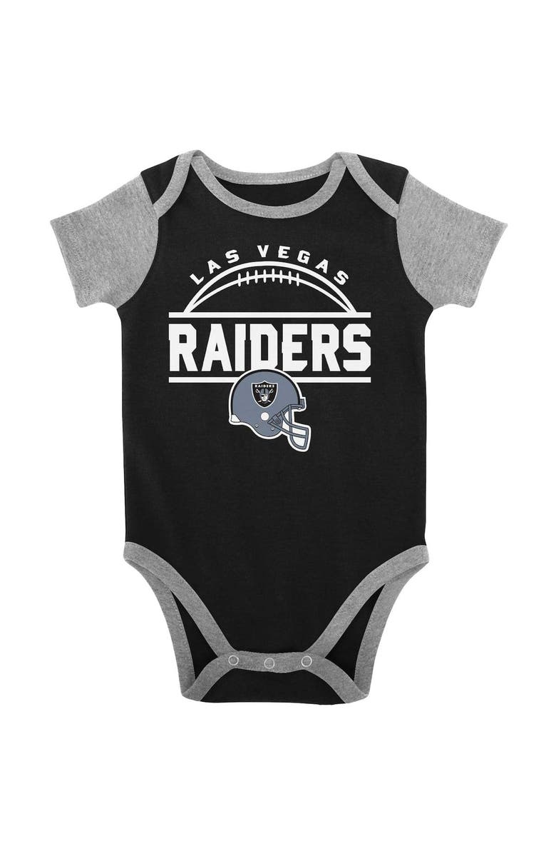 Outerstuff Newborn & Infant Black/Heather Gray Las Vegas Raiders Home Field Advantage Three-Piece Bodysuit, Bib & Booties Set, Alternate, color, Black