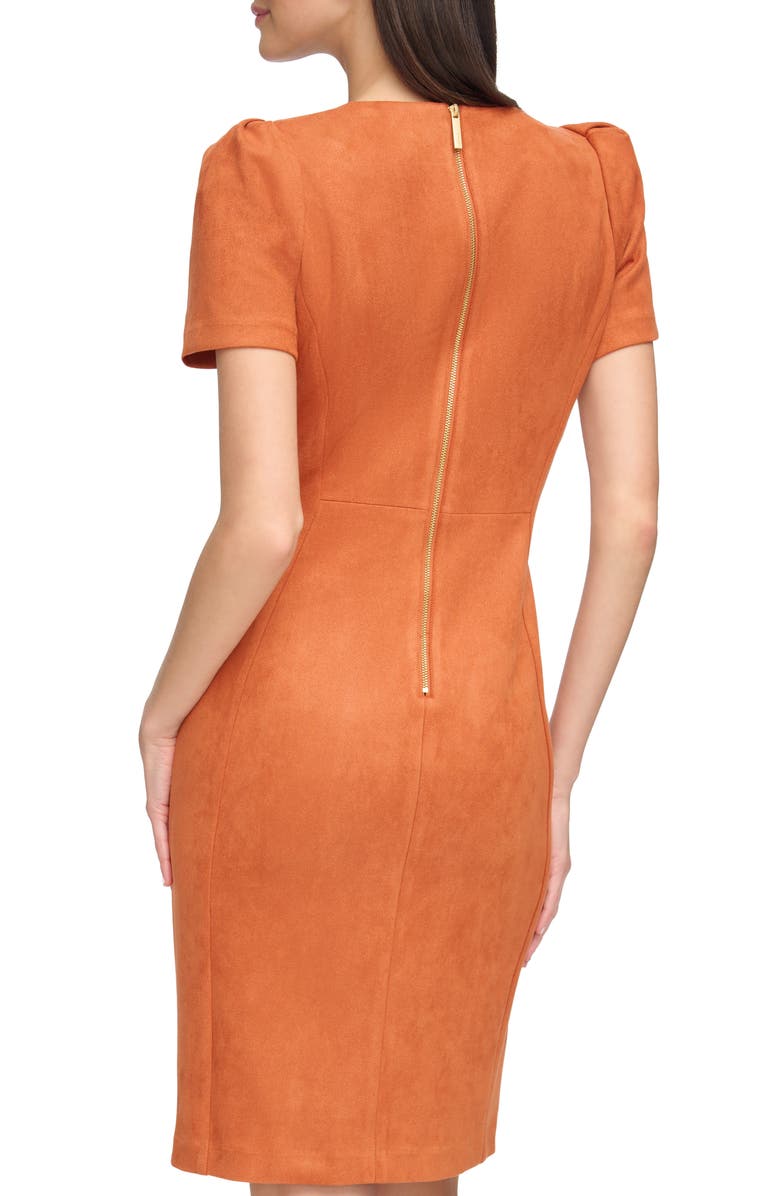 Calvin Klein Faux Suede Short Sleeve Sheath Dress, Alternate, color, 